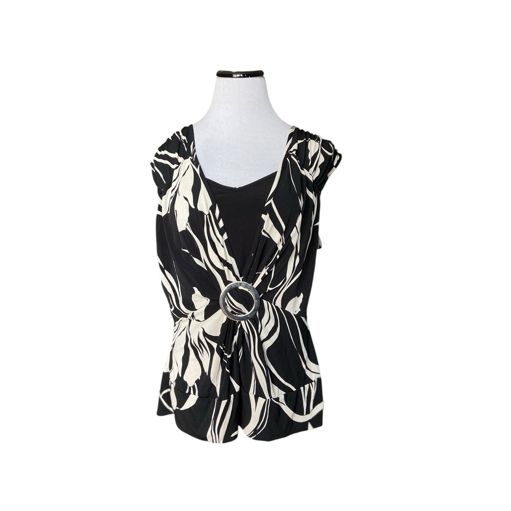 Vintage Y2K‎ Empire Waist O-Ring Top Size M Black Floral Layered Look Going Out